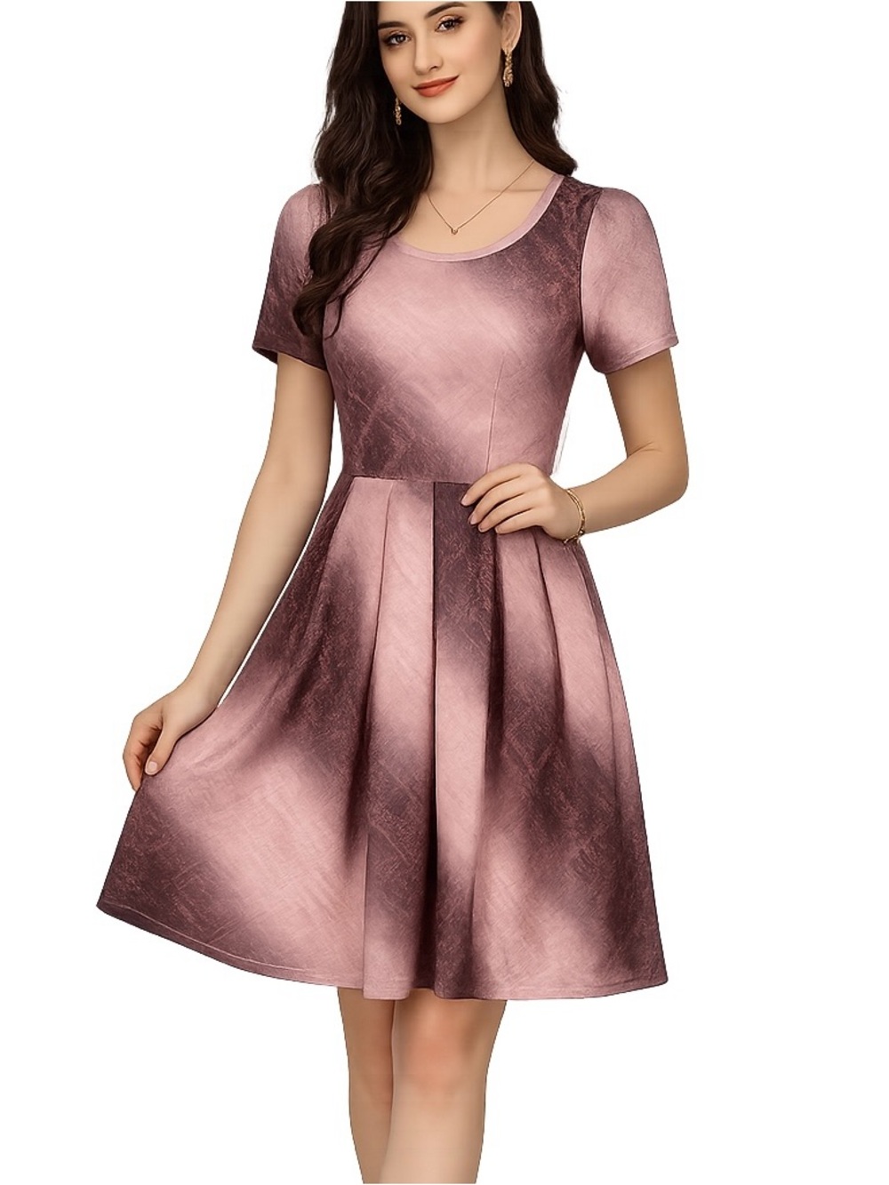 LuLaRoe Amelia Metallic Shimmer Fit & Flare Dress Women’s Medium Rose Gold Brown